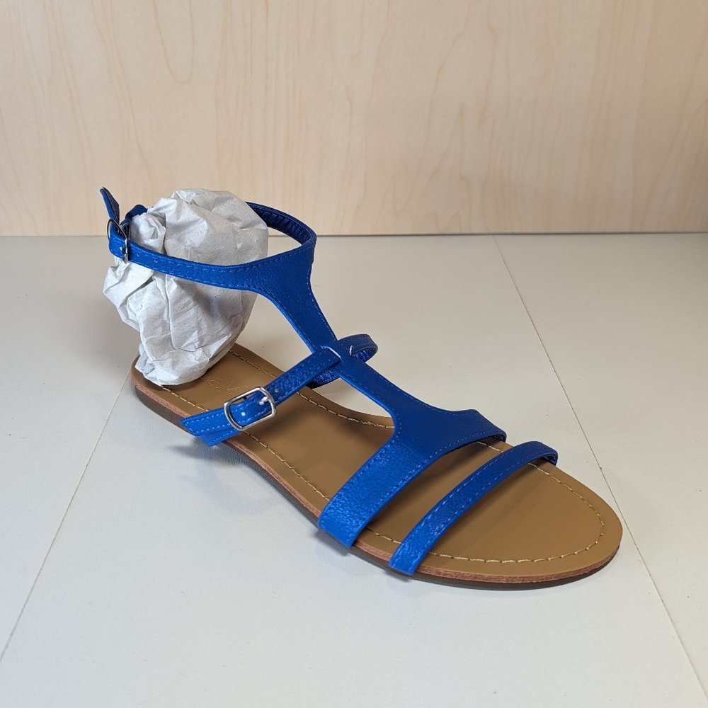 Bella Marie Women Stylish Faux Leather Ankle Strap Sandals - Blue -